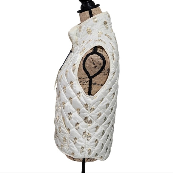 Simply Southern New White Gold Metallic Pineapple Quilted Puffer Vest Small NWT - Picture 3 of 7